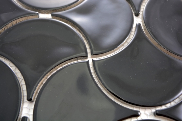 Hand pattern mosaic tile ceramic fan black glossy wave wall tile bathroom tile MOS13-FSW03_m