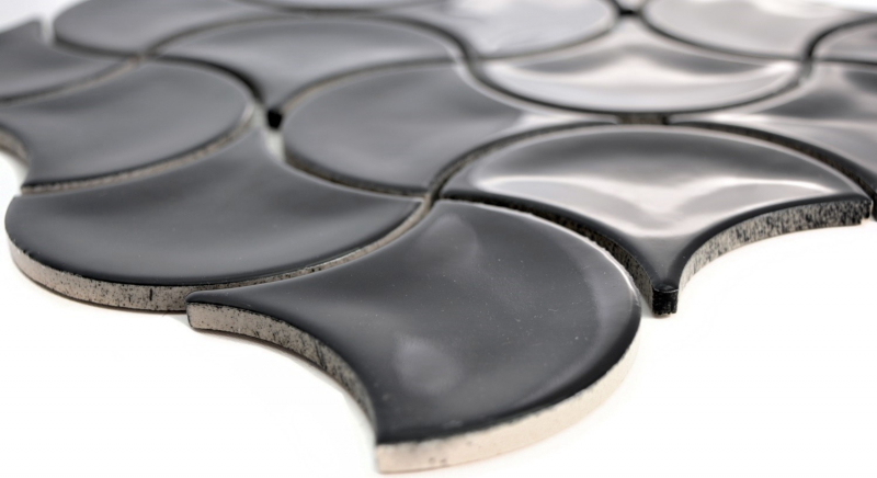 Hand pattern mosaic tile ceramic fan black glossy wave wall tile bathroom tile MOS13-FSW03_m