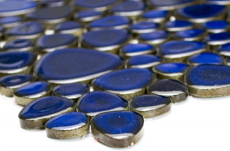 Hand-painted pebble mosaic Pebbles ceramic blue glossy shower tray tile backsplash MOS12-0405_m