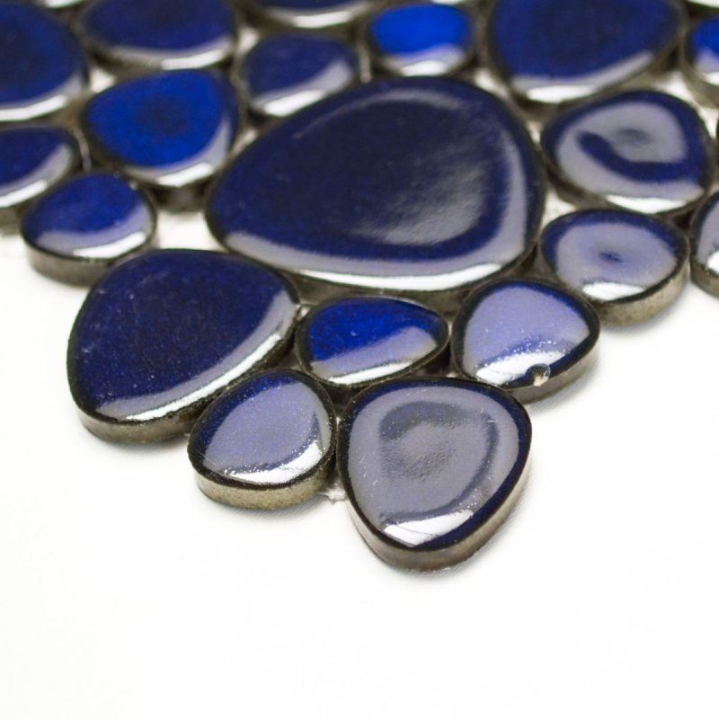 Hand-painted pebble mosaic Pebbles ceramic blue glossy shower tray tile backsplash MOS12-0405_m
