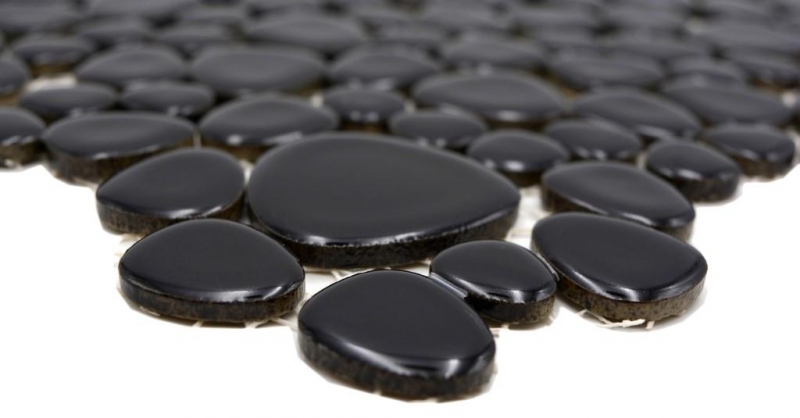 Pebble mosaic Pebbles ceramic drops black glossy shower tray tile backsplash MOS12-0302