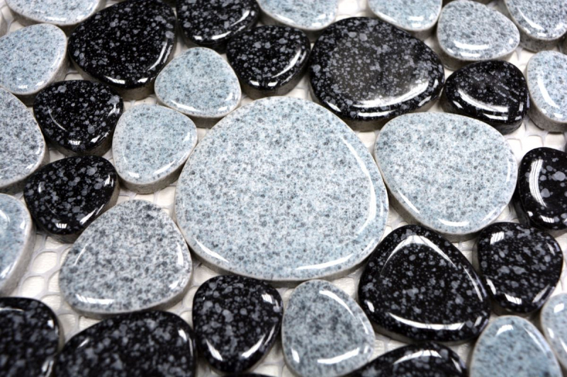 Hand-painted pebble mosaic Pebbles gray black Spots shower tray tile backsplash MOS12-0103_m