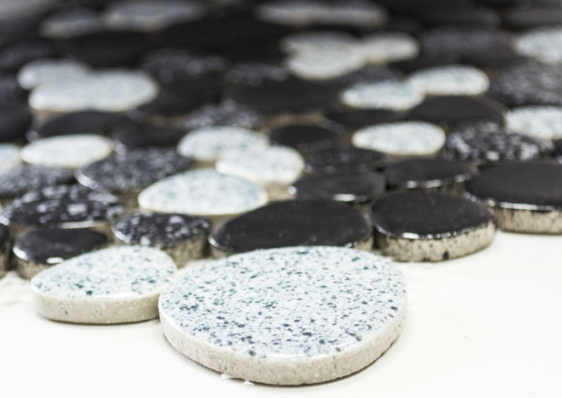 Hand-painted pebble mosaic Pebbles gray black Spots shower tray tile backsplash MOS12-0103_m