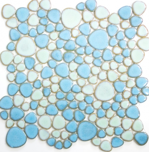 Pebble mosaic Pebbles ceramic turquoise green light blue shower tile backsplash MOS12-0401_f | 10 mosaic mats