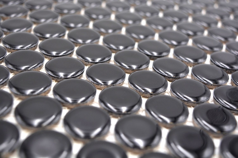 Hand pattern button mosaic LOOP round mosaic black glossy wall kitchen shower BATH MOS10-0300_m