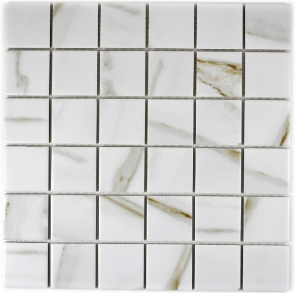 Hand-painted mosaic tile Calacatta white beige ceramic porcelain stoneware tile backsplash MOS14-0112_m