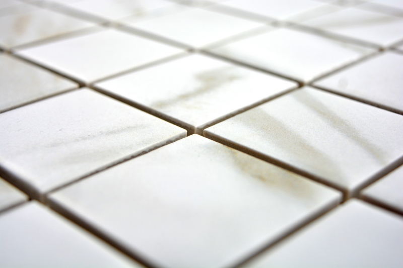 Hand-painted mosaic tile Calacatta white beige ceramic porcelain stoneware tile backsplash MOS14-0112_m