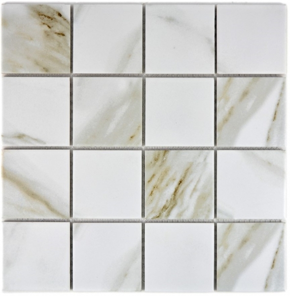 Hand-painted mosaic tile Calacatta white beige ceramic bathroom tile backsplash MOS16-0112_m