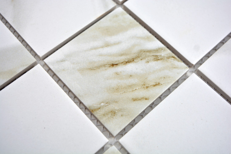 Hand-painted mosaic tile Calacatta white beige ceramic bathroom tile backsplash MOS16-0112_m