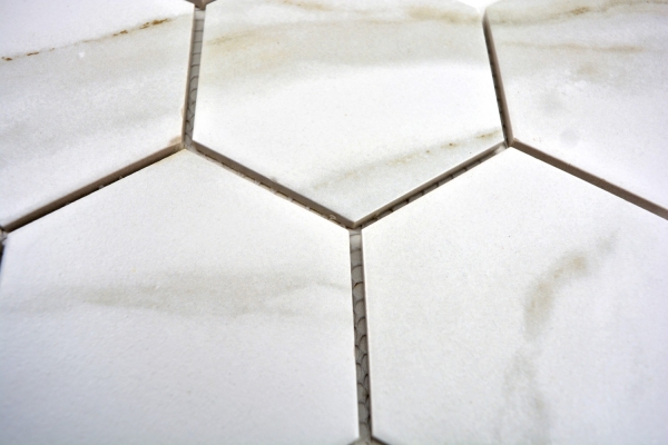 Hand-patterned mosaic tile ceramic white hexagon calacatta wall tile bathroom tile MOS11F-0112_m