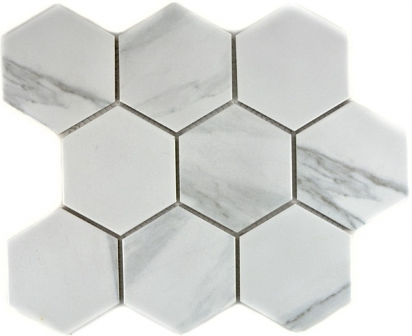 Mosaic tile ceramic white hexagon Carrara look wall tile bathroom tile MOS11F-0102_f | 10 mosaic mats