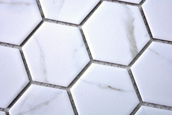 Mosaic tile ceramic white hexagon Carrara look wall tile bathroom tile MOS11G-0102_f | 10 mosaic mats