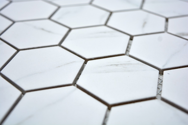 Mosaic tile ceramic white hexagon Carrara look wall tile bathroom tile MOS11G-0102_f | 10 mosaic mats