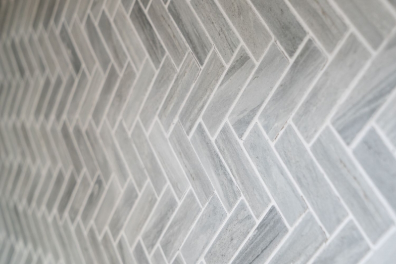Herringbone mosaic tile ceramic stone look gray shower splashback tile mirror MOS24-SO32