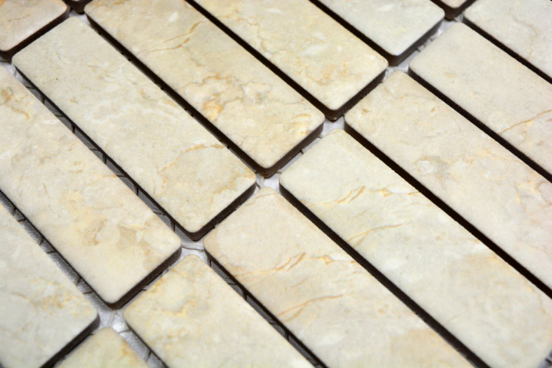 Hand-patterned mosaic tile ceramic rods stone look light beige tile backsplash kitchen MOS24-STSO45_m