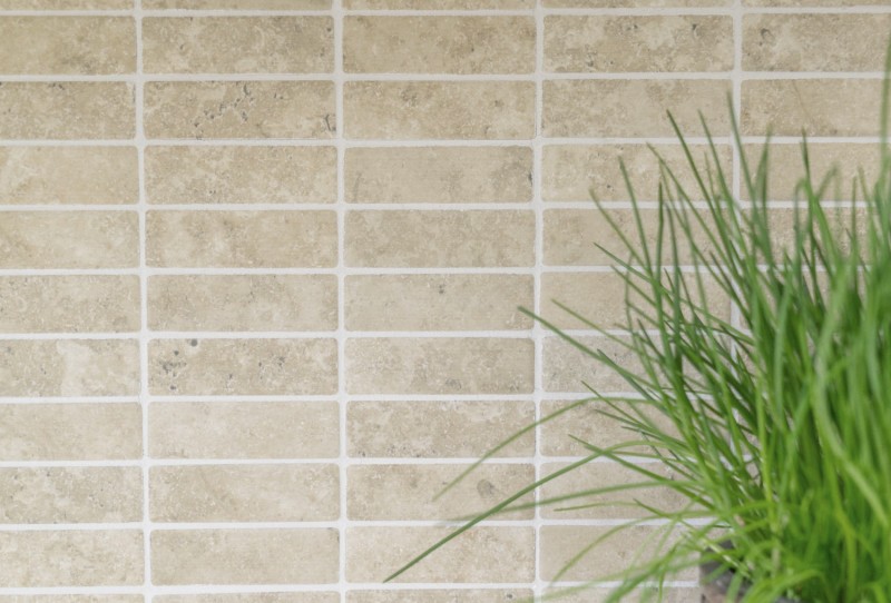 Ceramic stone-effect mosaic tile beige tile backsplash kitchen MOS24-STSO67