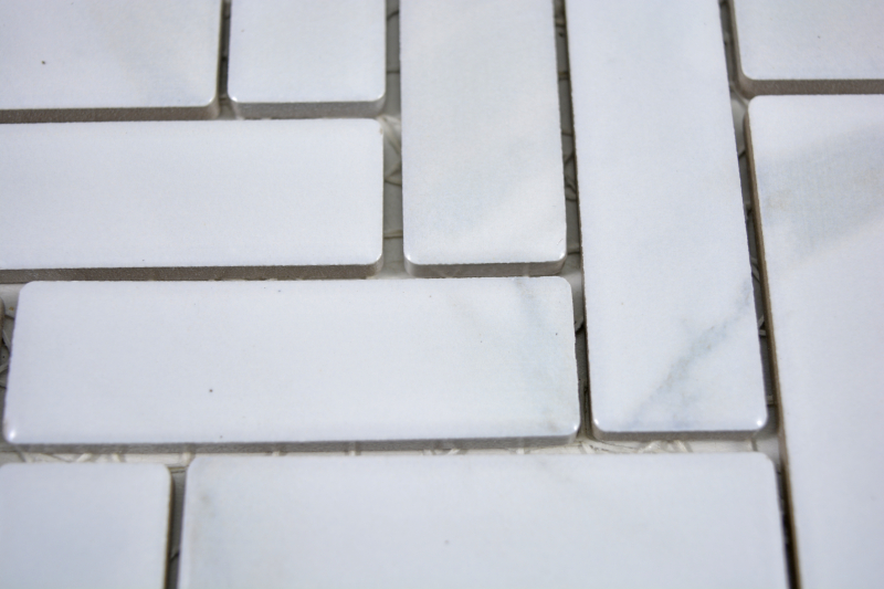 Hand-painted mosaic tile ceramic herringbone stone effect white tile backsplash kitchen MOS24-SO10_m