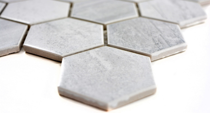 Hand-painted mosaic tile ceramic hexagon travertine gray matt tile backsplash kitchen MOS11G-0202_m