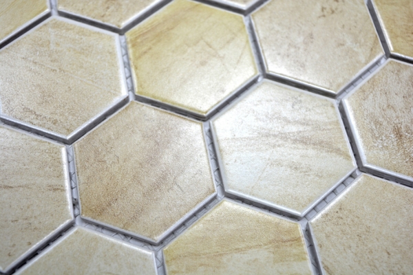 Hand-painted mosaic tile ceramic hexagon travertine beige matt tile backsplash kitchen MOS11G-1202_m