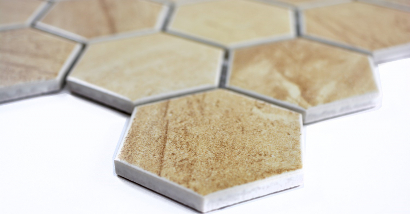 Hand-painted mosaic tile ceramic hexagon travertine beige matt tile backsplash kitchen MOS11G-1202_m