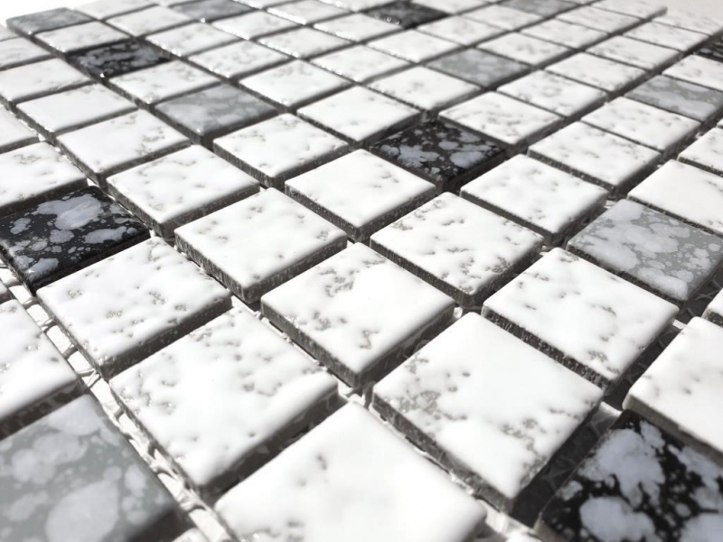 Ceramic mosaic white black gray textured mosaic tile bathroom MOS18-0307