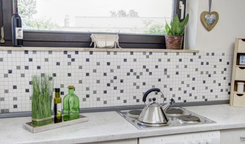 Ceramic mosaic white black gray textured mosaic tile bathroom MOS18-0307