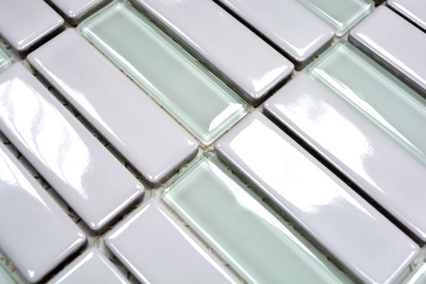 Hand-patterned mosaic tile ceramic glass rods white glossy glass MOS24-ST315_m