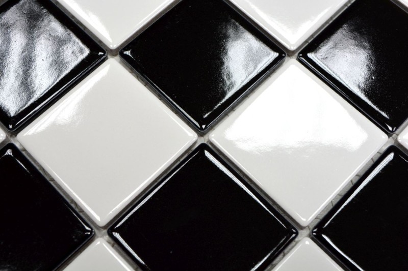 Ceramic mosaic tile Checkerboard black white glossy MOS16-CD200