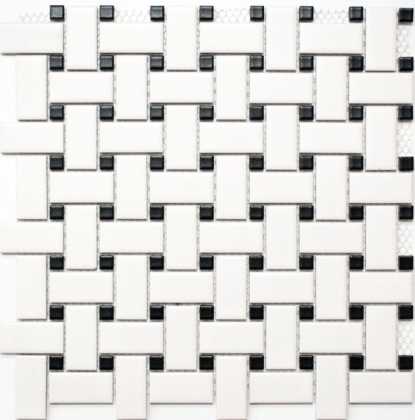 Hand-painted mosaic tile ceramic basket white matt black matt MOS13-CBAS19_m