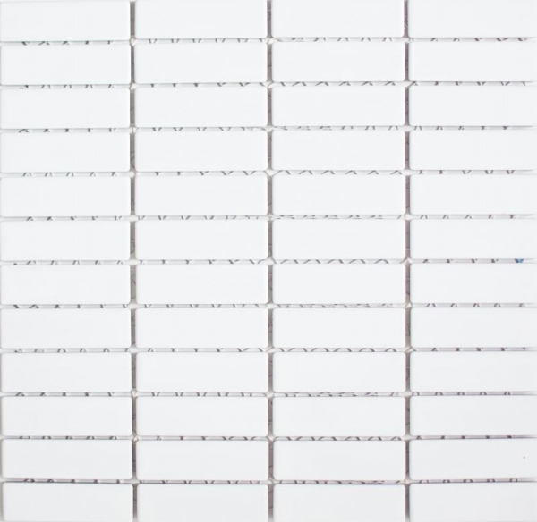 Hand-patterned mosaic tile ceramic rods white matt bathtub cladding MOS24-0111_m