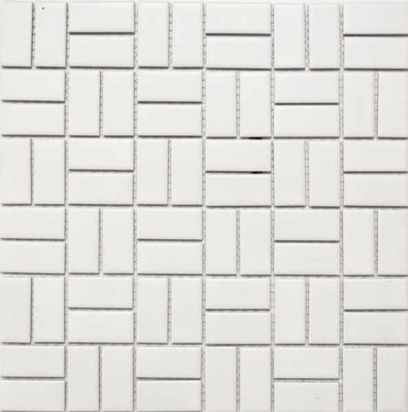 Hand-patterned mosaic tile ceramic windmill white matt bathtub cladding MOS24-CWM07WM_m