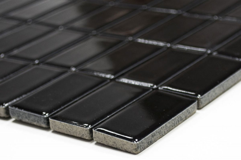 Mosaic tile ceramic rods black glossy bathtub cladding MOS24B-0301_f
