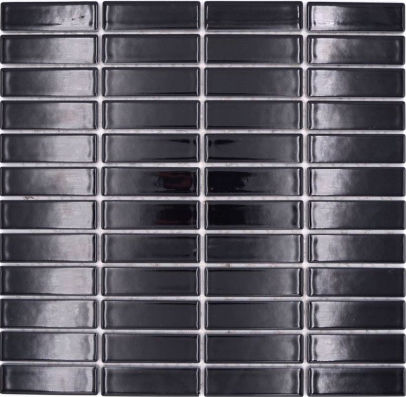 Rod mosaic tile ceramic black glossy shower splashback MOS24-0302