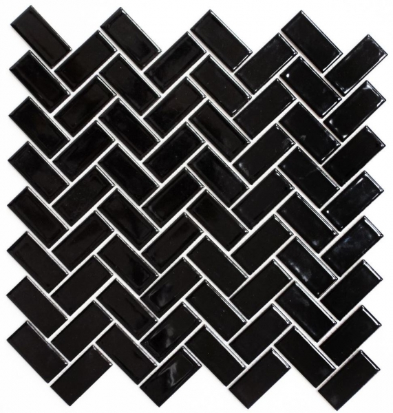 Hand pattern mosaic tile ceramic herringbone black glossy mosaic tile floor tile MOS24-CHB6BG_m