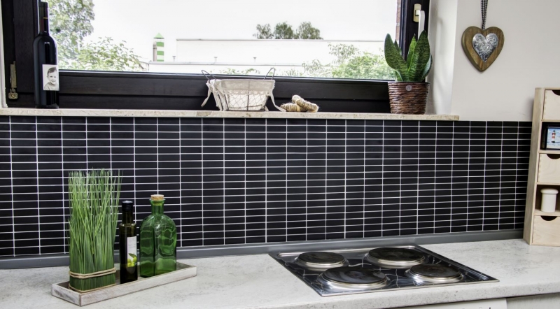 Rod mosaic tile ceramic black matt mosaic wall kitchen splashback MOS24-0311