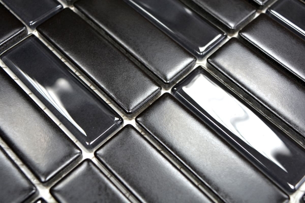 Hand pattern mosaic tile ceramic rods black matt glass wall cladding kitchen tile MOS24-ST365_m