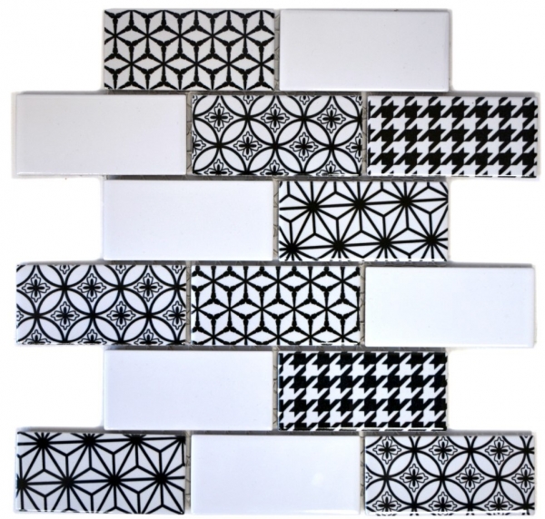 Hand sample mosaic tile gray white black subway tile backsplash kitchen glossy MOS26M-0103_m
