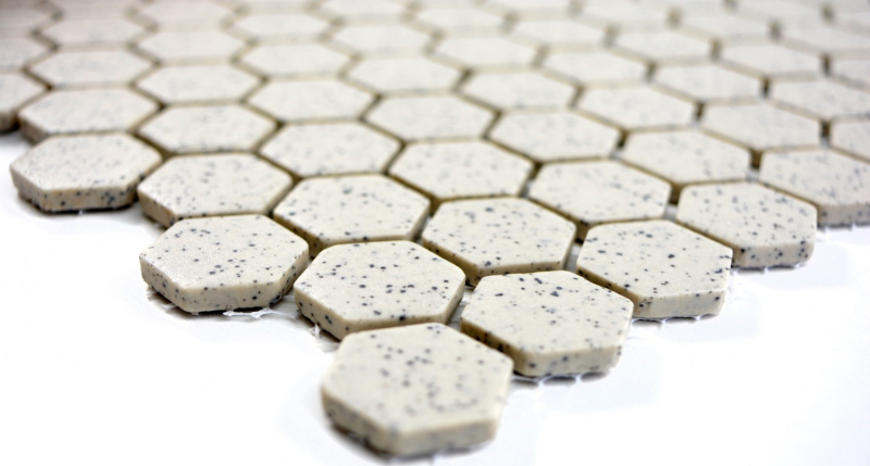 Hand-patterned mosaic tile ceramic cream white hexagaon speckled unglazed MOS11A-0103-R10_m