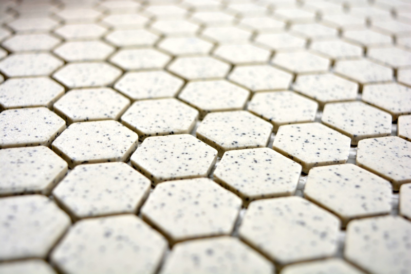 Hand-patterned mosaic tile ceramic cream white hexagaon speckled unglazed MOS11A-0103-R10_m
