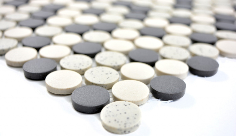 Hand pattern mosaic tile ceramic beige black button shower tray floor tile unglazed MOS10-0113-R10_m