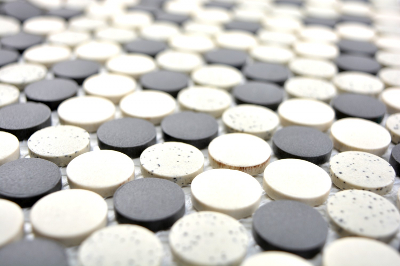 Hand pattern mosaic tile ceramic beige black button shower tray floor tile unglazed MOS10-0113-R10_m