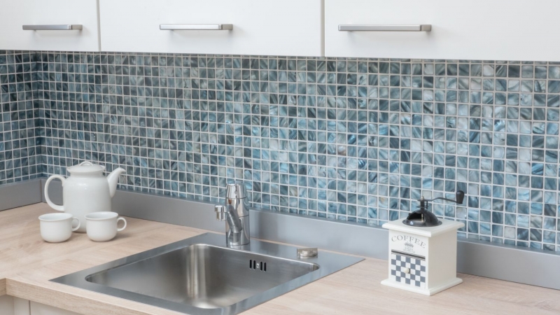 Mother-of-pearl mosaic shell mosaic blue gray tile backsplash kitchen wallMOS150-SM2582