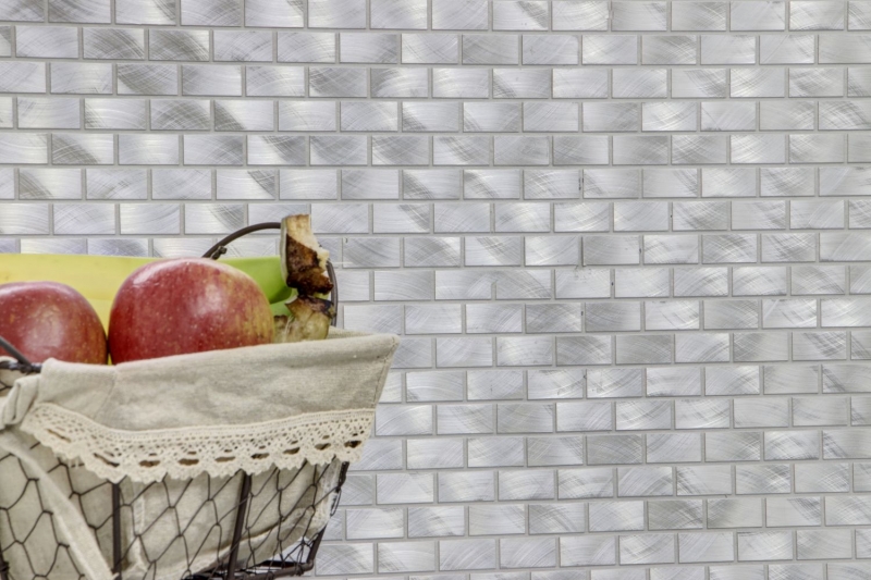 Mosaic tile aluminum silver brick tile backsplash kitchen wall MOS48-0204
