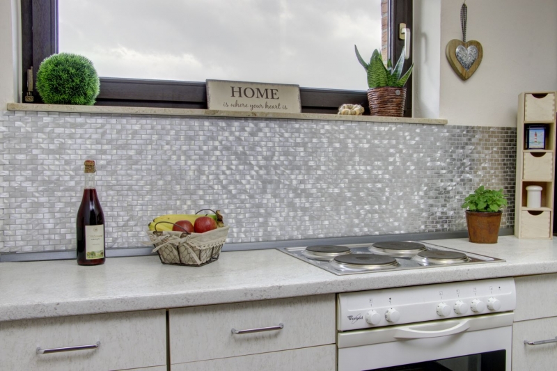 Mosaic tile aluminum silver brick tile backsplash kitchen wall MOS48-0204