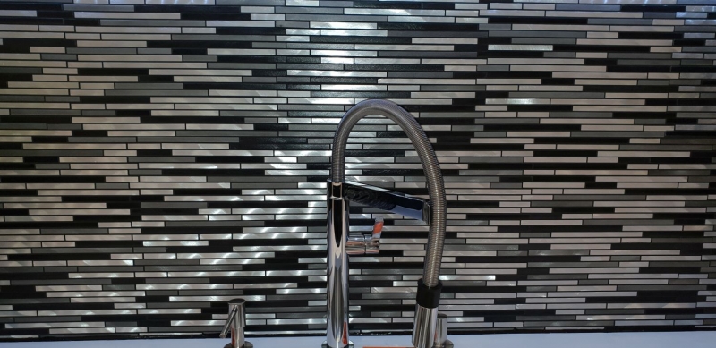 Mosaic tile aluminum composite gray black tile backsplash kitchen wall MOS49-0308