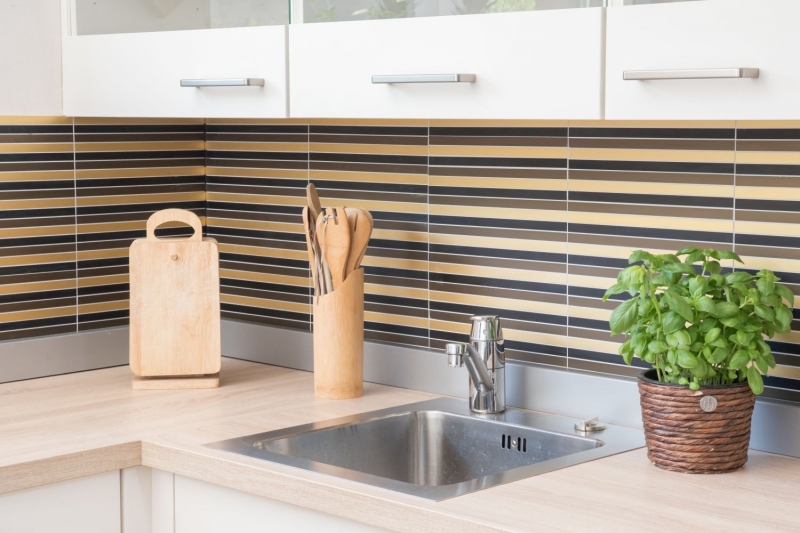 Mosaic tile aluminum rods black bronze gold tile backsplash kitchen wall MOS49-B301
