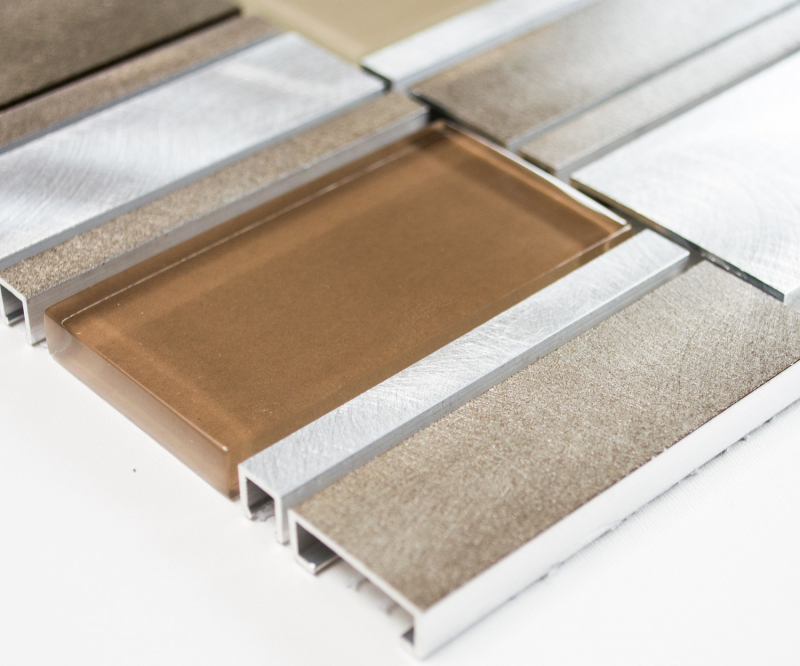 Hand sample mosaic tile aluminum translucent combination aluminum glass mosaic Crystal beige brown MOS49-1202_m