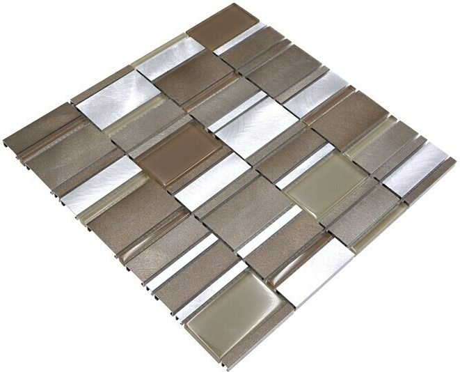 Mosaic tile aluminum combination glass mosaic beige brown kitchen splashback MOS49-1202