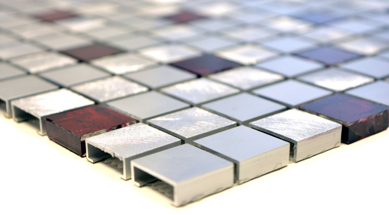 Hand sample mosaic tile aluminum translucent aluminum glass mosaic Crystal silver red MOS49-O301F_m