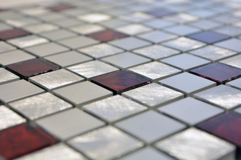 Hand sample mosaic tile aluminum translucent aluminum glass mosaic Crystal silver red MOS49-O301F_m